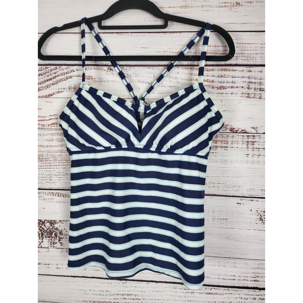 Kona Sol Swim Top M Womens Padded Blue White Striped‎ Pullover Swimwear